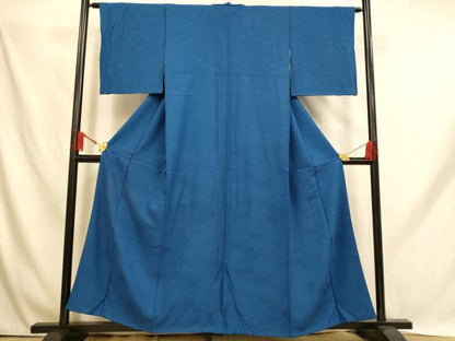 平和屋着物■上質な色無地 青海波菱地紋 瑠璃色 正絹 逸品 AABH9124fw