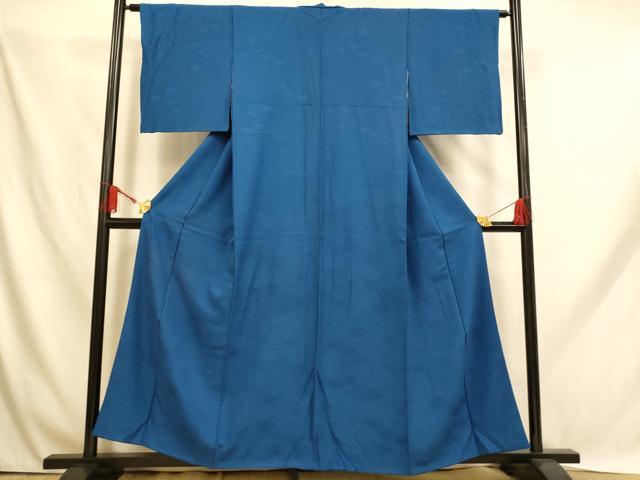 平和屋着物■上質な色無地 青海波菱地紋 瑠璃色 正絹 逸品 AABH9124fw