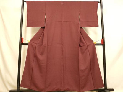 平和屋着物■上質な色無地 舞花地紋 葡萄茶色 正絹 逸品 AABH9125fw