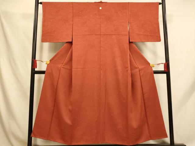 平和屋着物■上質な色無地 草花霞地紋 樺色 正絹 逸品 AABH9126fw
