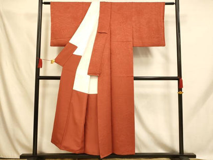 平和屋着物■上質な色無地 草花霞地紋 樺色 正絹 逸品 AABH9126fw