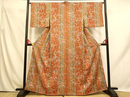 平和屋着物■上質な小紋 花鳥吉祥間道 金彩 正絹 逸品 未使用 AABH9137fw