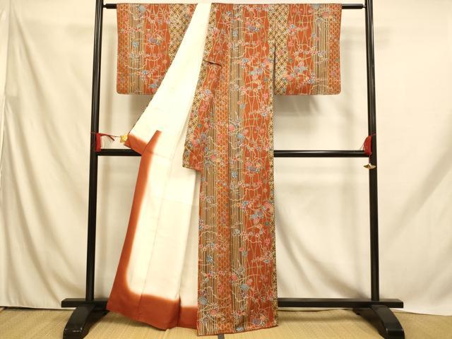 平和屋着物■上質な小紋 花鳥吉祥間道 金彩 正絹 逸品 未使用 AABH9137fw