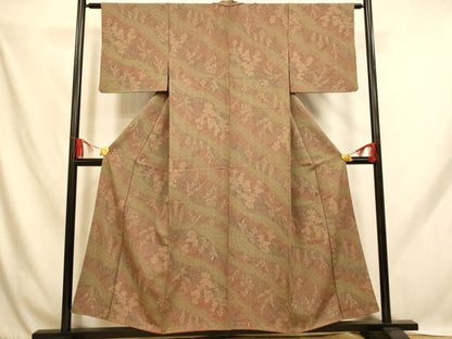 平和屋着物■上質な小紋 斜縞草花文 正絹 逸品 AABH9138fw
