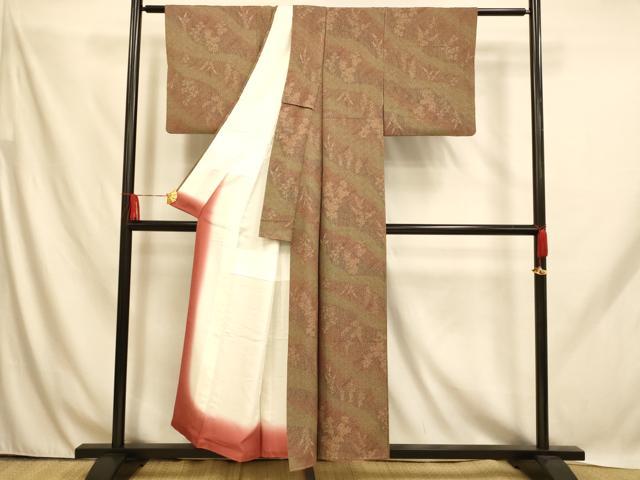 平和屋着物■上質な小紋 斜縞草花文 正絹 逸品 AABH9138fw