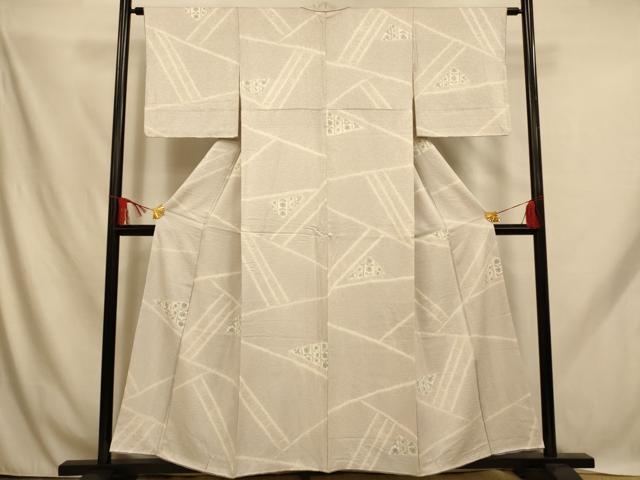 平和屋着物■上質な小紋 絞り 切嵌草花文 正絹 逸品 AABH9139fw