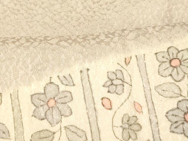 平和屋着物■上質な小紋 絞り 切嵌草花文 正絹 逸品 AABH9139fw