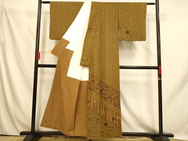 平和屋着物■訪問着 花蝶文 梅 たたき染め 正絹 逸品 AABH9141fw