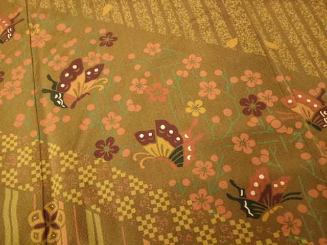 平和屋着物■訪問着 花蝶文 梅 たたき染め 正絹 逸品 AABH9141fw