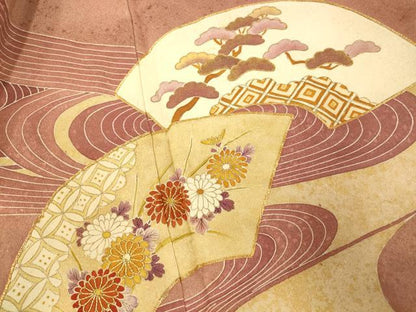 平和屋着物■豪華色留袖 駒刺繍 地紙吉祥草花文 金彩 三越扱い 正絹 逸品 AABH9142fw