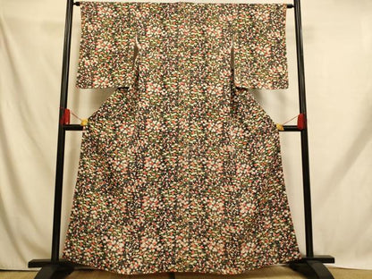 平和屋着物■上質な小紋 草花文 黒地 正絹 逸品 AABH9143fw