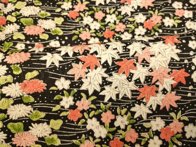 平和屋着物■上質な小紋 草花文 黒地 正絹 逸品 AABH9143fw