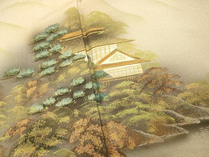 平和屋着物■豪華色留袖 手描き 風景文 暈し染め 金銀彩 正絹 逸品 AABH9144fw