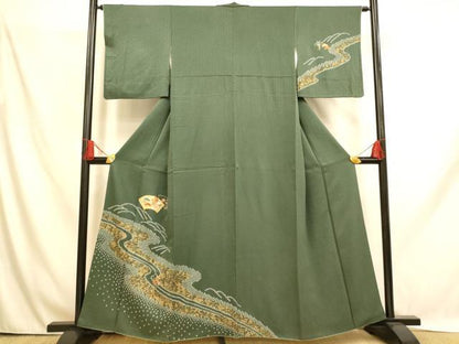 平和屋着物■訪問着 駒刺繍 地紙草花文 金彩 正絹 逸品 AABH9147fw