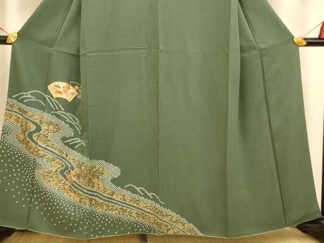 平和屋着物■訪問着 駒刺繍 地紙草花文 金彩 正絹 逸品 AABH9147fw