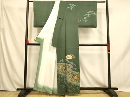 平和屋着物■訪問着 駒刺繍 地紙草花文 金彩 正絹 逸品 AABH9147fw