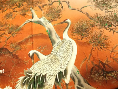 平和屋着物■豪華黒留袖　手描き　作家物　清峰　群れ鶴草花文　暈し染め　金彩　正絹　逸品　AABH9148fw