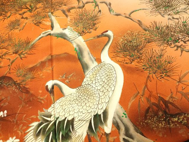 平和屋着物■豪華黒留袖　手描き　作家物　清峰　群れ鶴草花文　暈し染め　金彩　正絹　逸品　AABH9148fw