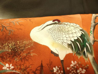 平和屋着物■豪華黒留袖　手描き　作家物　清峰　群れ鶴草花文　暈し染め　金彩　正絹　逸品　AABH9148fw