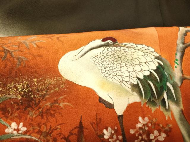 平和屋着物■豪華黒留袖　手描き　作家物　清峰　群れ鶴草花文　暈し染め　金彩　正絹　逸品　AABH9148fw