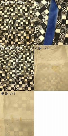 平和屋着物■上質な小紋　花蝶格子　黒地　正絹　逸品　AABH9152fw