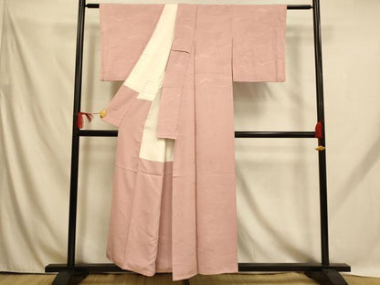 平和屋着物■上質な色無地　風景地紋　珊瑚色　正絹　逸品　AABH9153fw