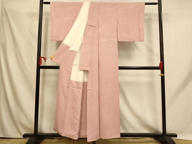平和屋着物■上質な色無地　風景地紋　珊瑚色　正絹　逸品　AABH9153fw