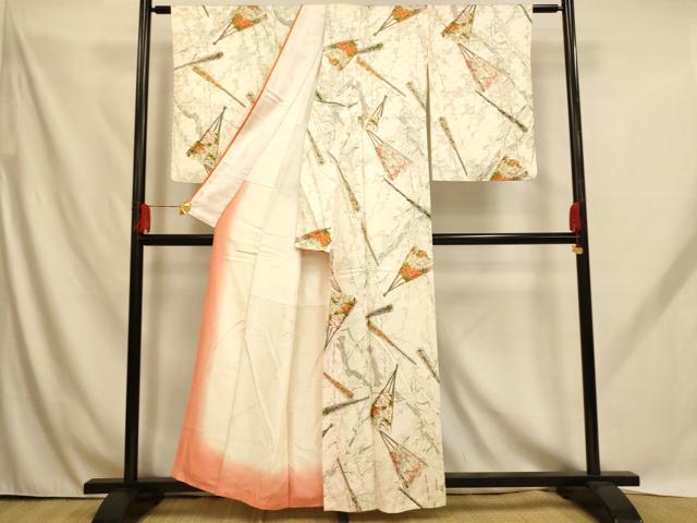 平和屋着物■上質な小紋　花蝶扇子文　梅　金彩　正絹　逸品　AABH9154fw