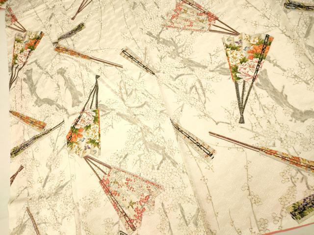 平和屋着物■上質な小紋　花蝶扇子文　梅　金彩　正絹　逸品　AABH9154fw