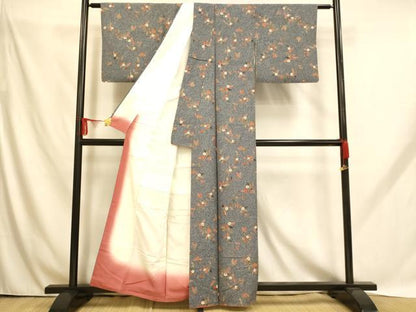 平和屋着物■上質な小紋　花蝶文　暈し染　金彩　正絹　逸品　AABH9155fw