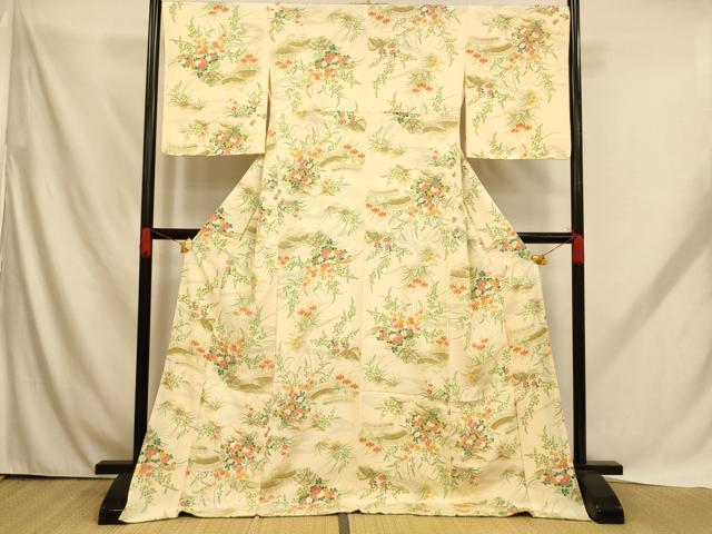 平和屋着物■上質な小紋　草花籬文　ロング丈　正絹　逸品　AABH9156fw