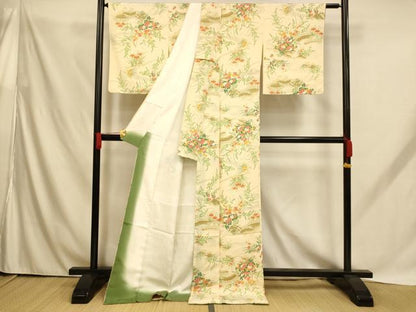 平和屋着物■上質な小紋　草花籬文　ロング丈　正絹　逸品　AABH9156fw
