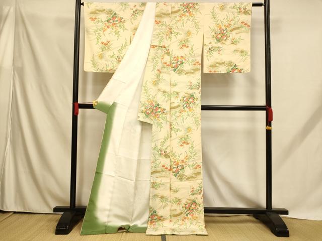 平和屋着物■上質な小紋　草花籬文　ロング丈　正絹　逸品　AABH9156fw