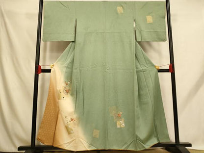 平和屋着物■訪問着 刺繍 色紙飾花文 暈し染め 金糸 銀彩 正絹 逸品 AABH9158fw