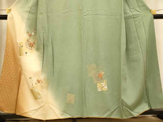 平和屋着物■訪問着 刺繍 色紙飾花文 暈し染め 金糸 銀彩 正絹 逸品 AABH9158fw