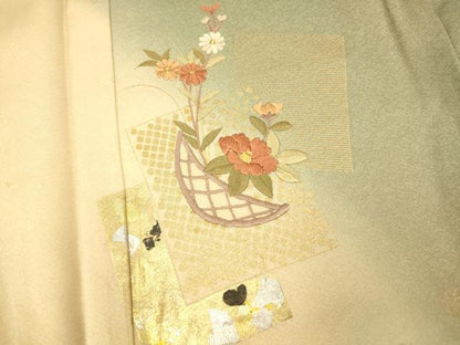 平和屋着物■訪問着 刺繍 色紙飾花文 暈し染め 金糸 銀彩 正絹 逸品 AABH9158fw