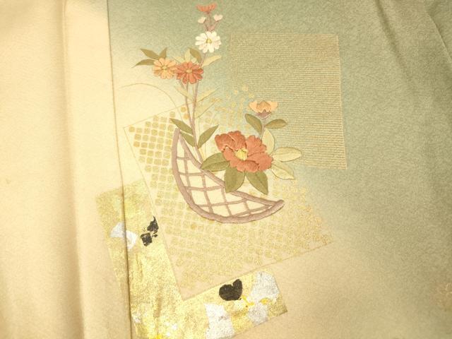 平和屋着物■訪問着 刺繍 色紙飾花文 暈し染め 金糸 銀彩 正絹 逸品 AABH9158fw