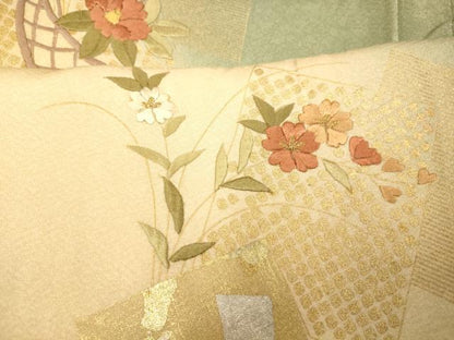 平和屋着物■訪問着 刺繍 色紙飾花文 暈し染め 金糸 銀彩 正絹 逸品 AABH9158fw