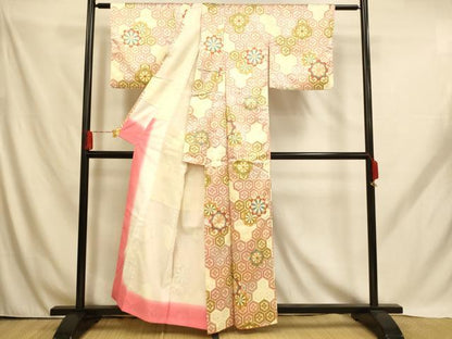 平和屋着物■小紋　片輪車亀甲花文　洗える着物　AABH9165fw