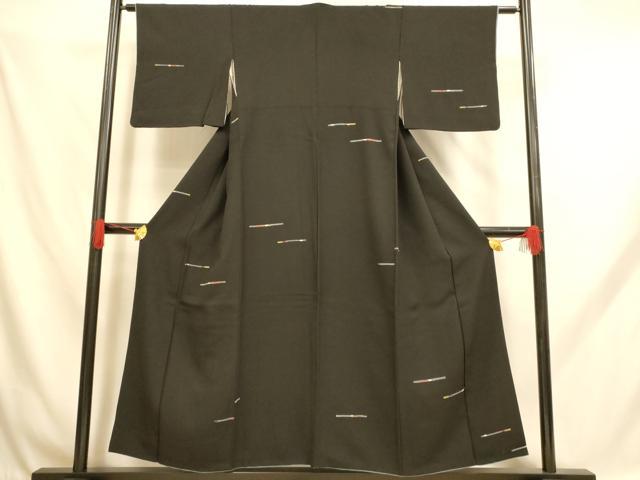 平和屋着物■上質な小紋 横段文 黒地 正絹 逸品 AABH9169fw