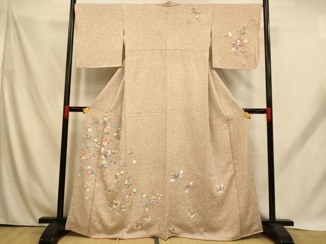 平和屋着物■訪問着 鴛鴦枝花文 たたき染め 金彩 正絹 逸品 AABH9170fw