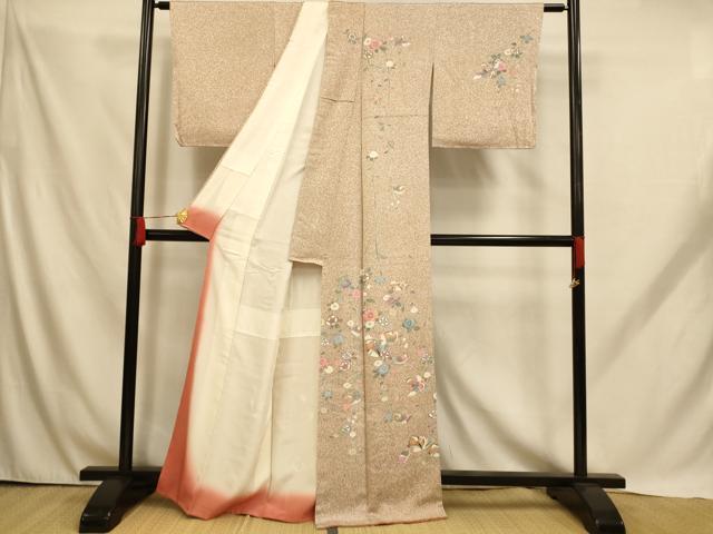 平和屋着物■訪問着 鴛鴦枝花文 たたき染め 金彩 正絹 逸品 AABH9170fw