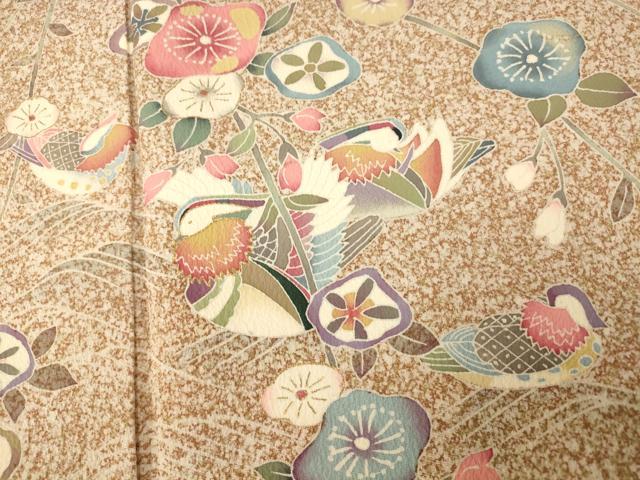 平和屋着物■訪問着 鴛鴦枝花文 たたき染め 金彩 正絹 逸品 AABH9170fw