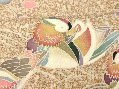平和屋着物■訪問着 鴛鴦枝花文 たたき染め 金彩 正絹 逸品 AABH9170fw