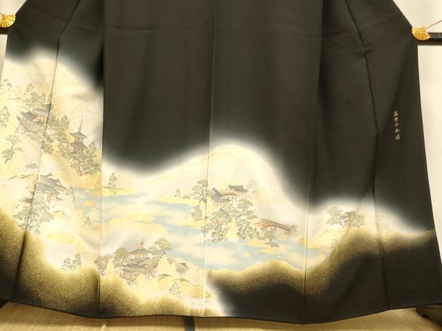 平和屋着物■豪華黒留袖　寿光織　高野山水図　暈し染　金糸　正絹　逸品　AABH9174fw