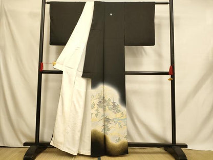 平和屋着物■豪華黒留袖　寿光織　高野山水図　暈し染　金糸　正絹　逸品　AABH9174fw