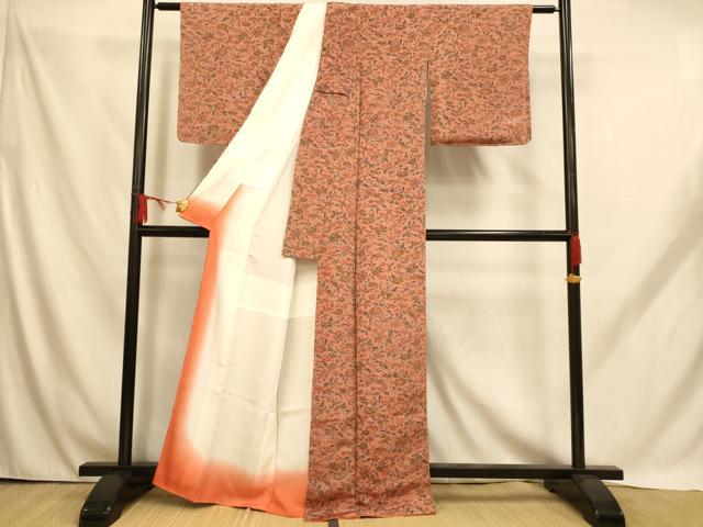 平和屋着物□上質な小紋 更紗花鳥文 鬼しぼ縮緬 正絹 逸品 AABH9177fw