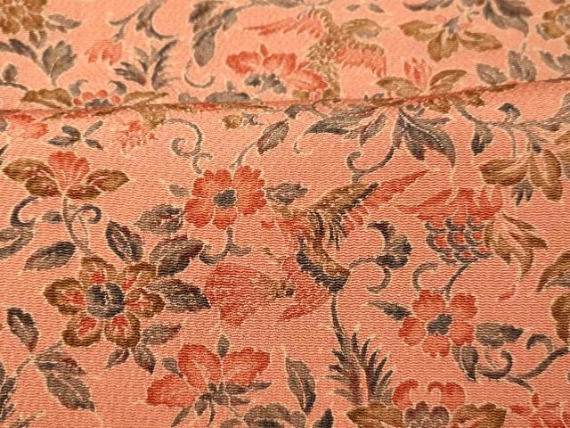 平和屋着物■上質な小紋 更紗花鳥文 鬼しぼ縮緬 正絹 逸品 AABH9177fw
