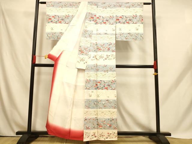 平和屋着物■訪問着 横段草花文 暈し染 金彩 正絹 逸品 AABH9180fw