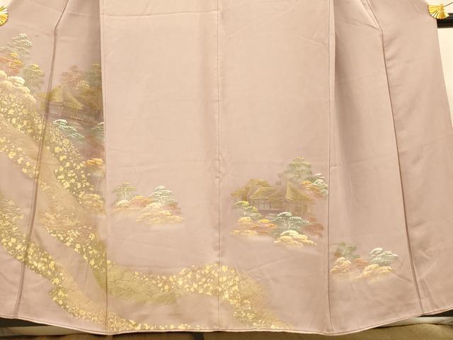 平和屋着物■中国三大刺繍 汕頭刺繍 スワトウ刺繍 訪問着 手描き 風景文 金彩 正絹 逸品 AABH9184fw